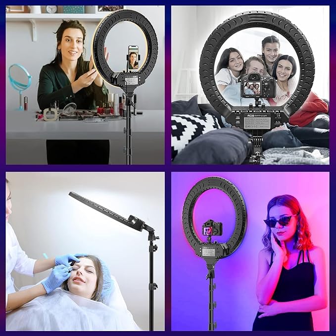 RGB LED Ring Light 3D-45, 18-Inch Dimmable with Stand & Remote, 45 Colors, 10 Brightness Levels RGB LED Ring Light 3D-45, 18-Inch Dimmable with Stand & Remote, 45 Colors, 10 Brightness Levels